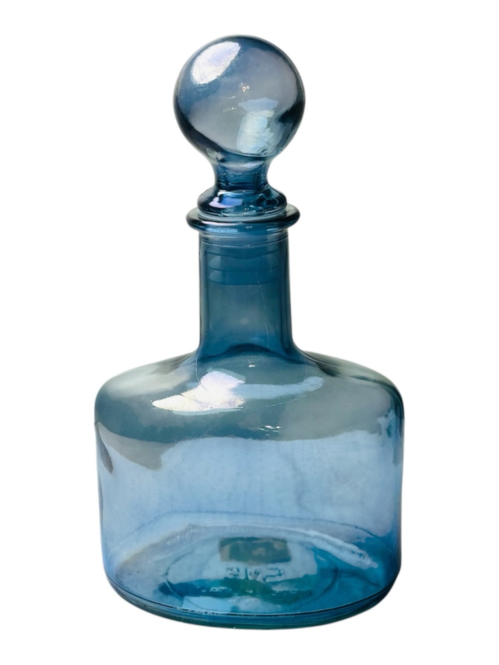 Pier 1 Imports Blue Iridescent Glass Decanter with Round Ball Stopper